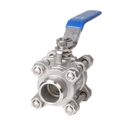 Válvula de esfera com extremidades soldadas de topo flutuante, corpo de três peças de aço inoxidável (1000PSI com alavanca)